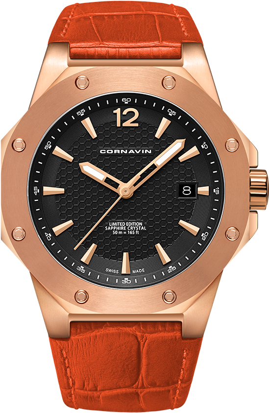 Octagonal Stainless Steel Case With Rose Gold Pvd-coating - Cornavin Downtown Gold (680x1000), Png Download
