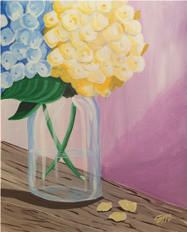 “blue And Yellow Hydrangeas” - Bouquet (960x768), Png Download