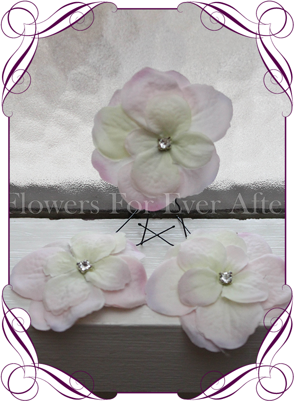 Blush Pink Hydrangea Flower And Bling Hair Pins - Bridesmaid Peony And Roses Bouquets (608x822), Png Download