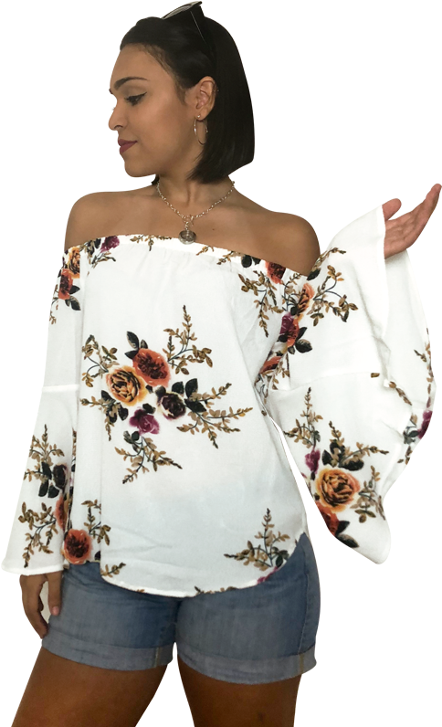 Sexy Summer White Print Blouse - Girl (496x826), Png Download
