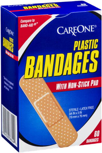Careone Plastic Bandages With Non-stick Pad - Adhesive Bandage (600x600), Png Download