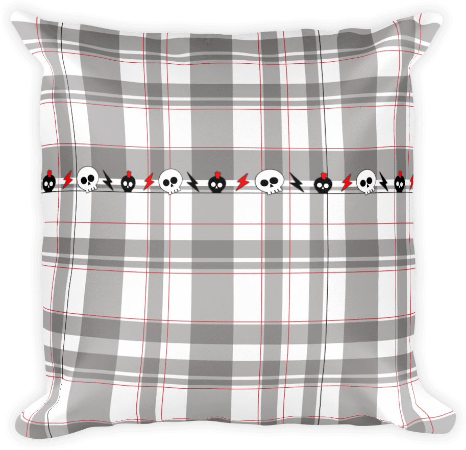 Punk And Rock Skull And Lightning Bolt Grey Plaid 18" - Plaid (1000x1000), Png Download