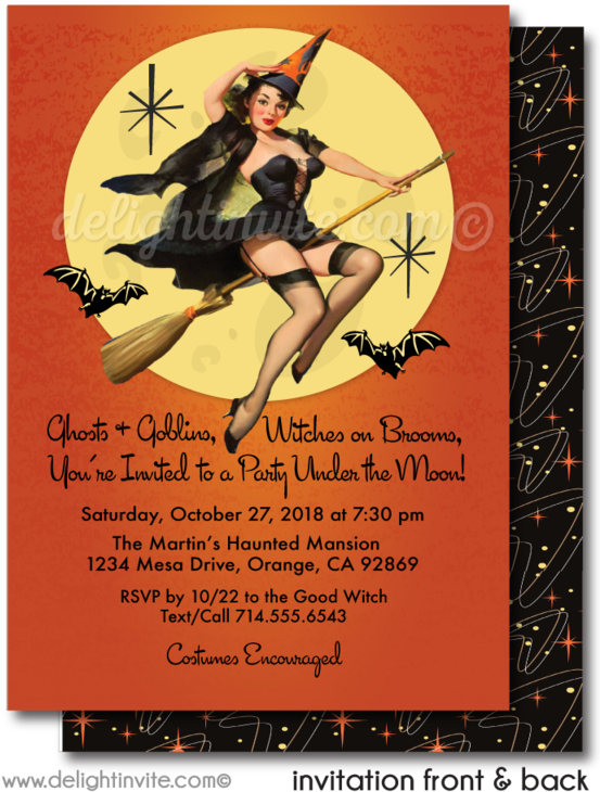 Retro Pin-up Girl Halloween Invitations - Adult Halloween Cocktail Party Invitations (560x760), Png Download