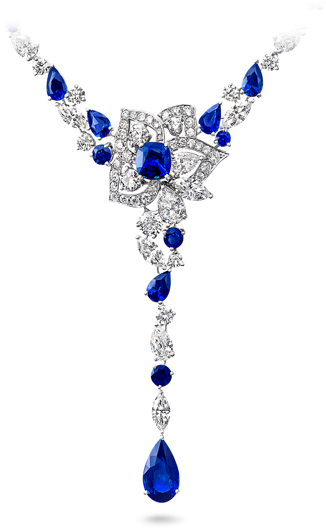 A Graff Peony Motif Sapphire And Diamond Necklace - Graff Peony Necklace (2000x2000), Png Download
