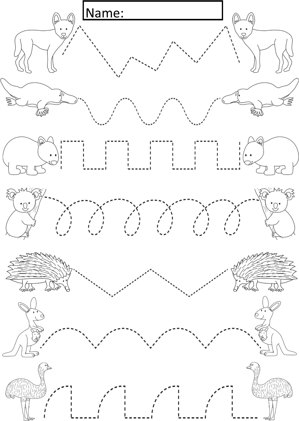 Australian Animals Tracing Lines Activity For Early - Australian Animal Tracing (1204x1732), Png Download