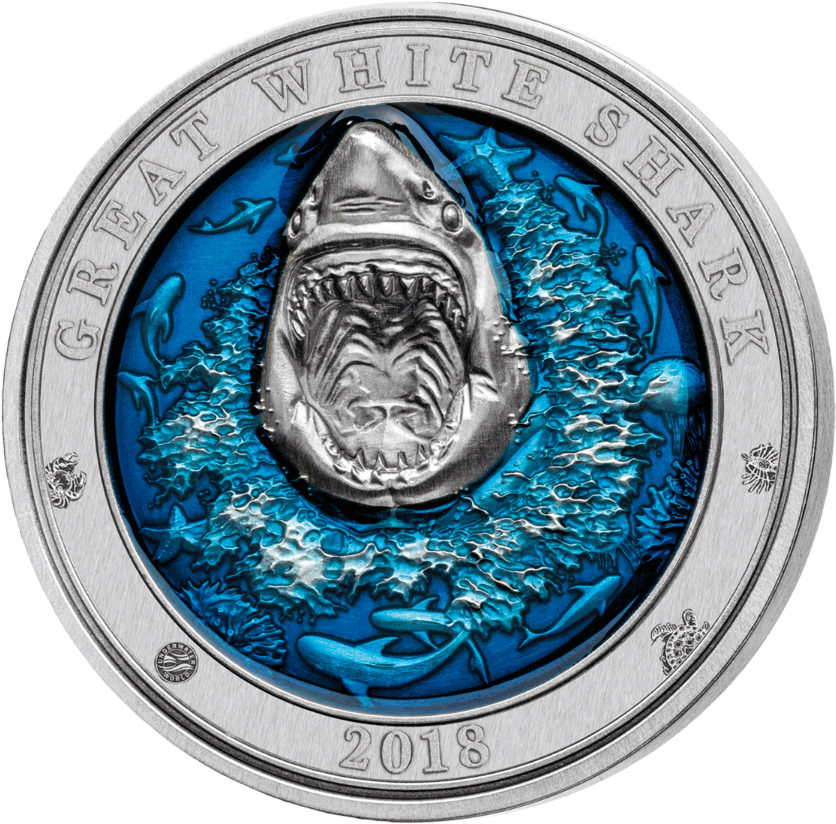 The Singapore Mint - Great White Shark Coin (900x1200), Png Download