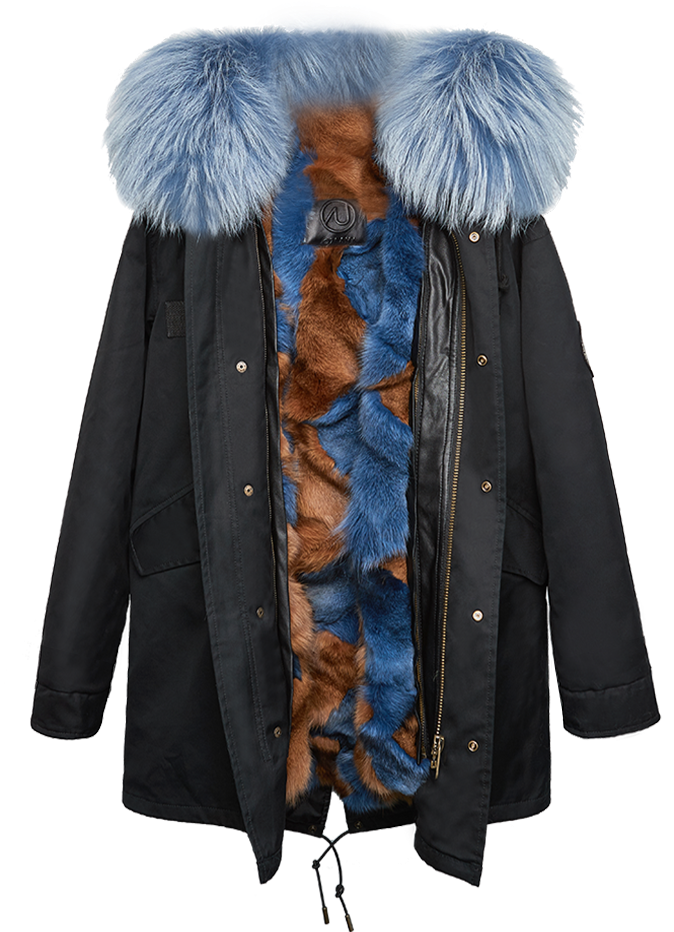 Black Parka Navy Zigzag Fox - Fur Clothing (800x1200), Png Download