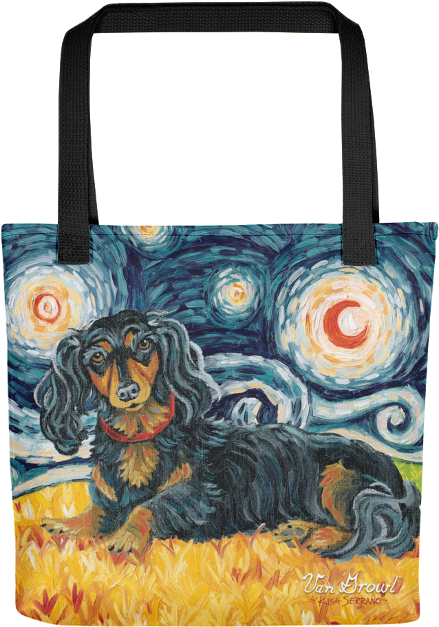 Dachshund Starry Night Tote - Boston Terrier On A Starry Night (1000x1000), Png Download