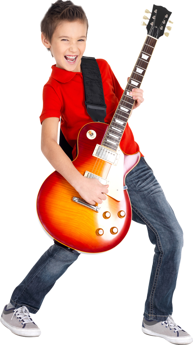 Guitar - Boy Playing Electric Guitar (641x1145), Png Download