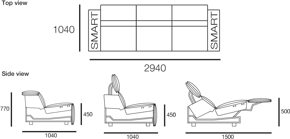 View All Configurations - Sofa Side View Drawing (1000x480), Png Download