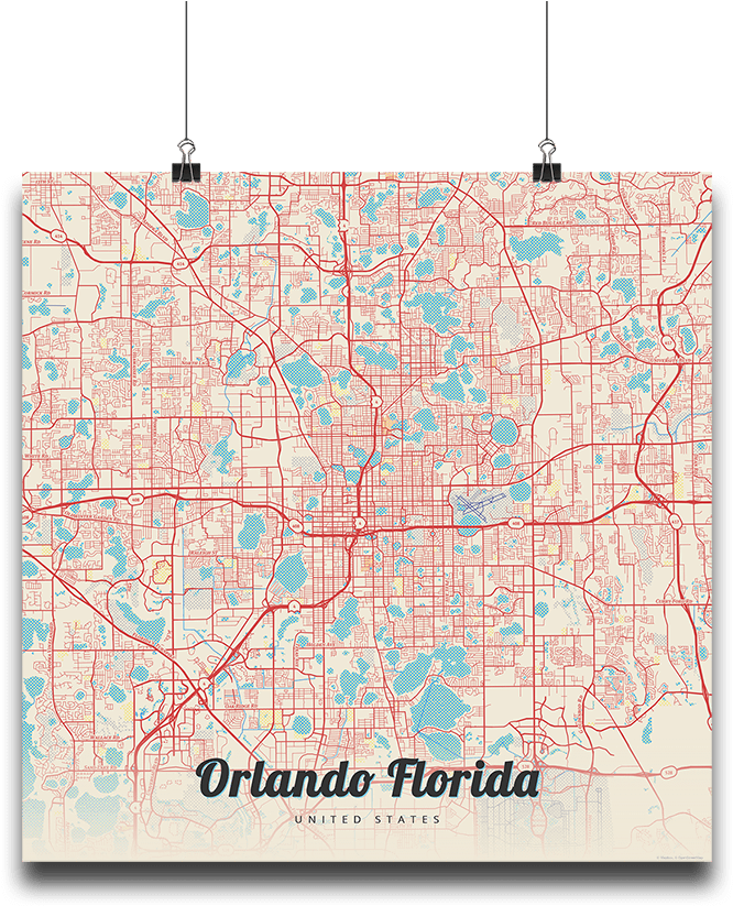 Premium Map Poster Of Orlando Florida - Atlas (683x1024), Png Download