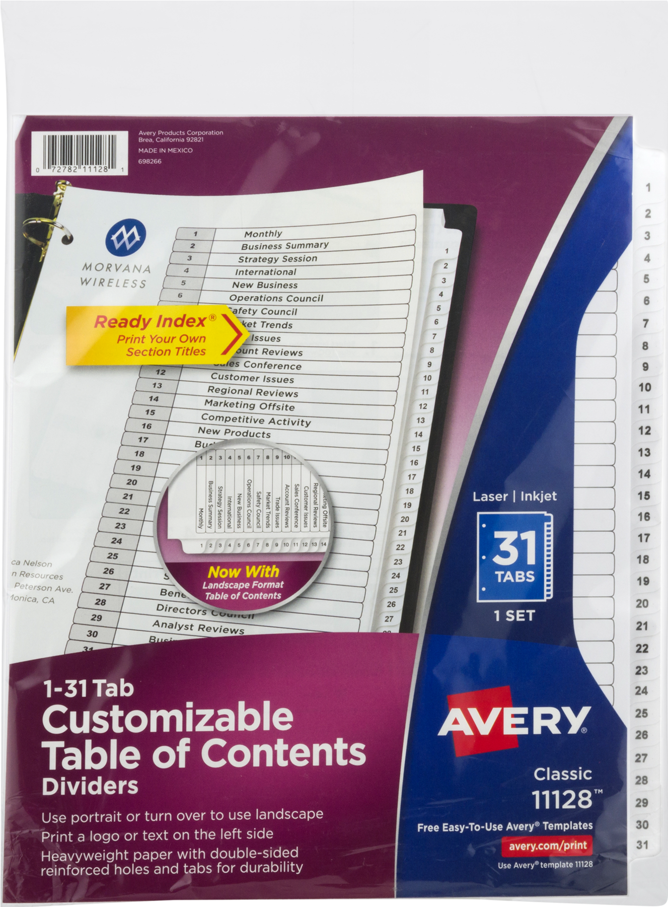 Avery Ready Index Toc Dividers, Preprinted 1-31 White - Avery Dividers (1800x1800), Png Download