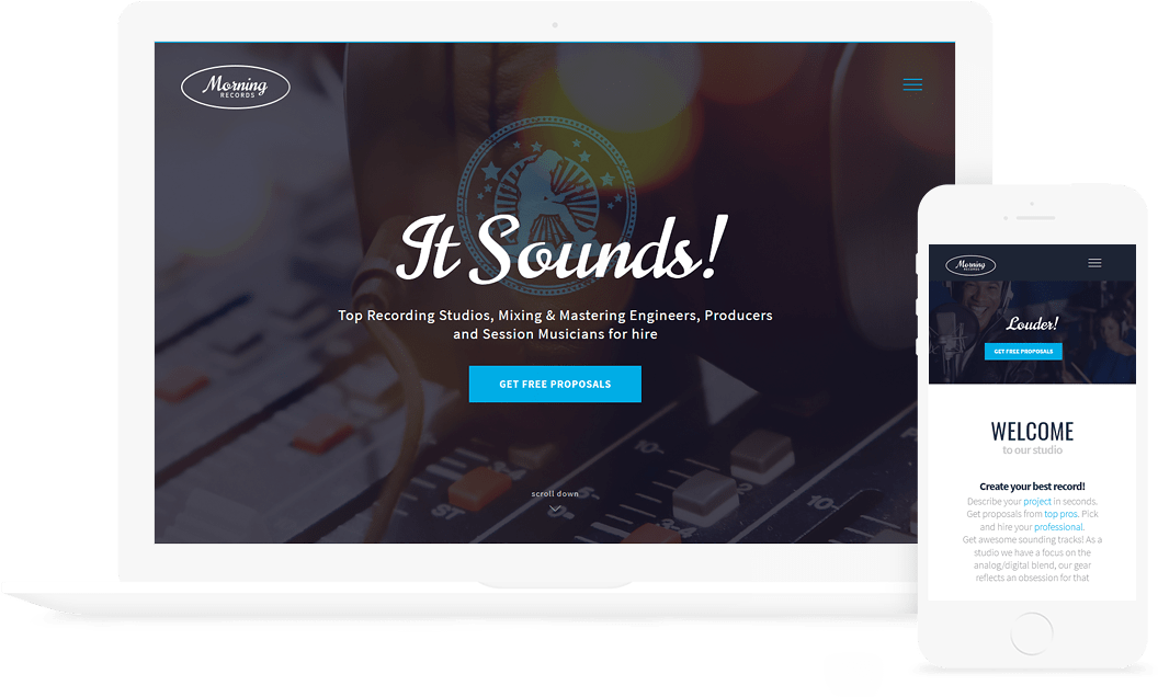 Morning Records Sound Recording Studio Wp Theme - Iphone (1056x636), Png Download