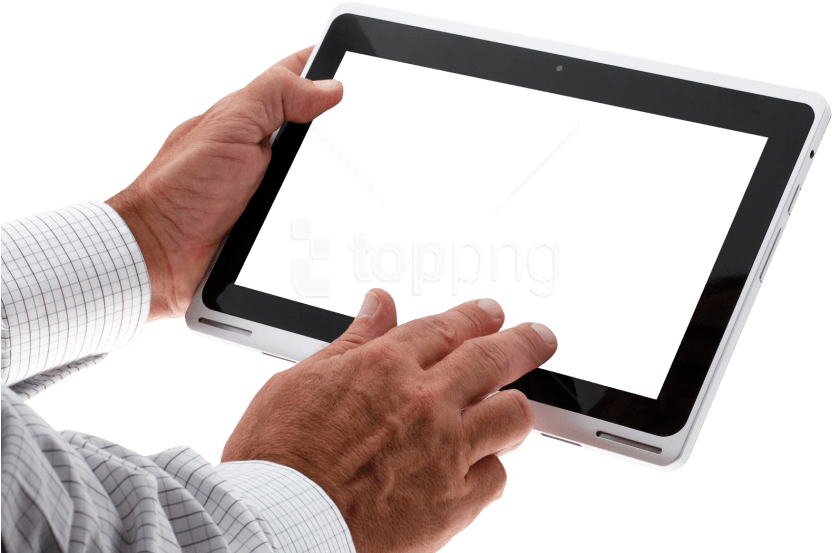 Free Png Download Hand Using Tablet Png Images Background - Tablet In Hand Png (850x566), Png Download