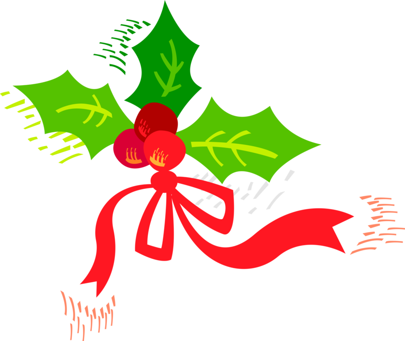 Vector Illustration Of Red Christmas Ribbon With Holly - Christmas Door Decorating Contest Criteria (832x700), Png Download