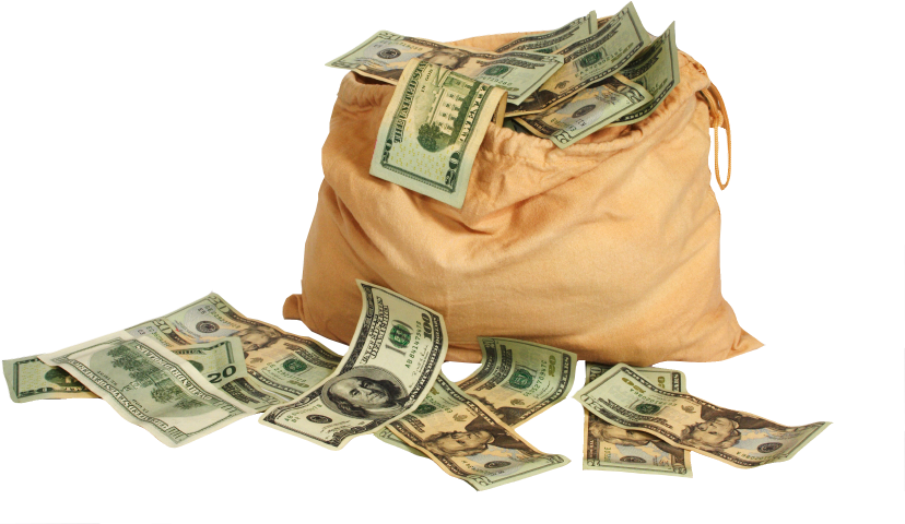 Money Stacks & Falling Money - Bag Of Money Psd (828x480), Png Download