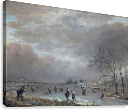 Landscape With Skaters On A Frozen River Canvas Print - Giclee Painting: Neer's Winter Landscape With Skaters (429x368), Png Download