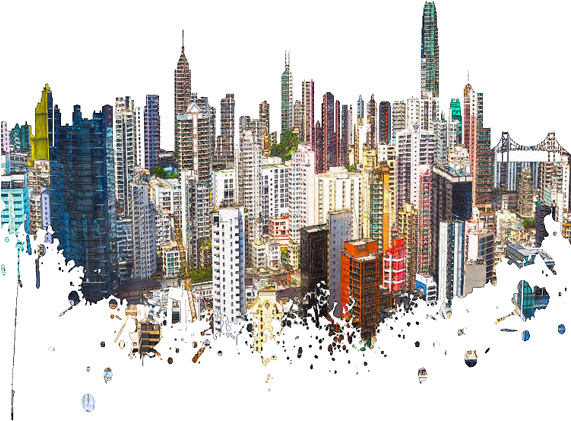 Hong Kong Skyline Watercolor - Building Png (604x448), Png Download