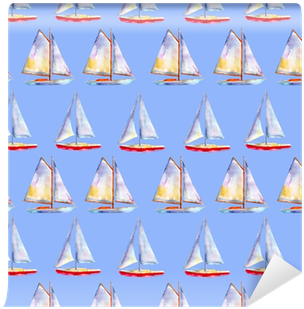 Watercolor Seamless Pattern With Sailboats, Bright - Sail (400x400), Png Download