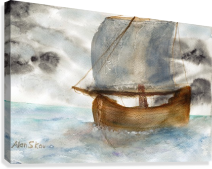Single Mast Sailing Ship - Printing (429x342), Png Download