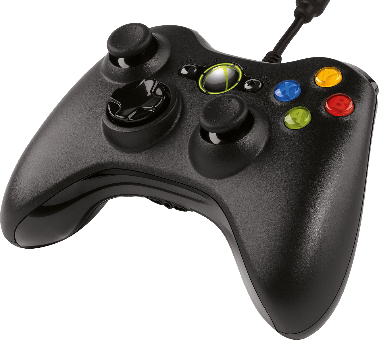 Download - Microsoft Xbox 360 Black Wired Gaming Controller (1319x1183), Png Download