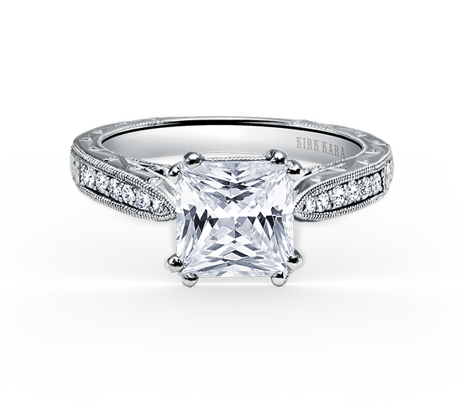 Princess Cut Diamond Engagement Rings And Wedding Sets - Kirk Kara K161esl Engagement Ring (660x660), Png Download