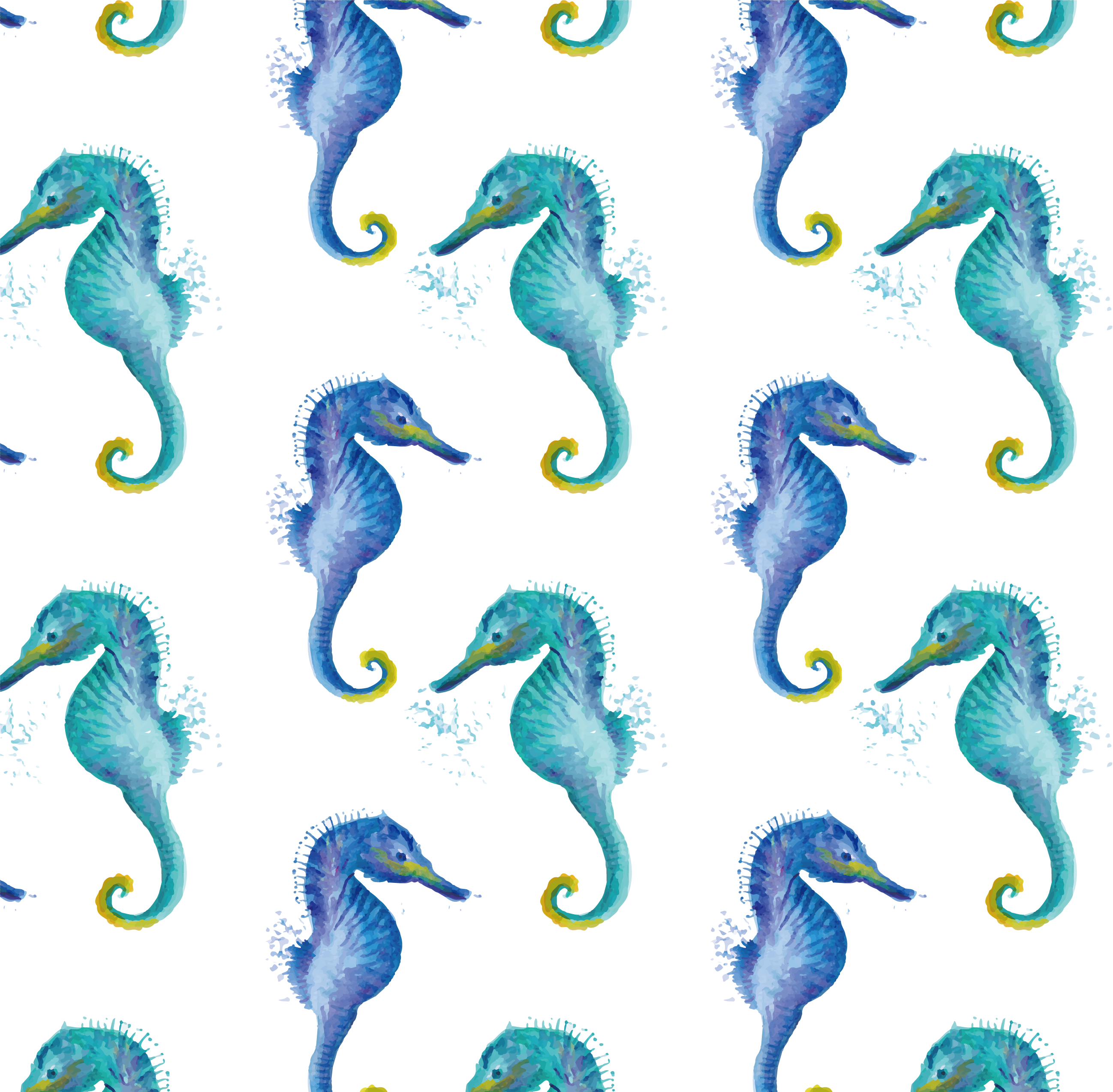 Seahorse Hippocampus Green Watercolor Painting - Hippopcampus Pattern (2596x2548), Png Download