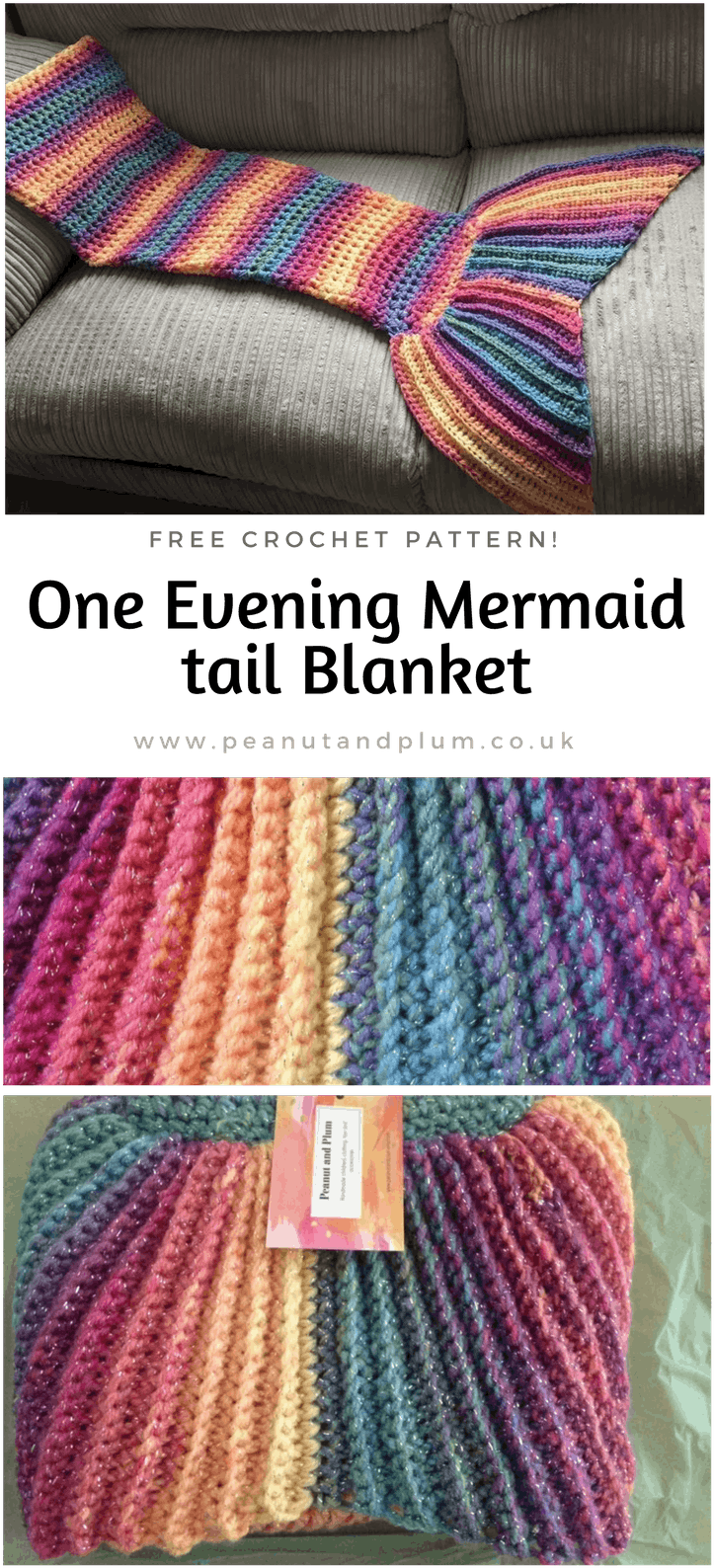 One Evening Crochet Mermaid Tail Blanket Pattern - Crochet (735x1602), Png Download