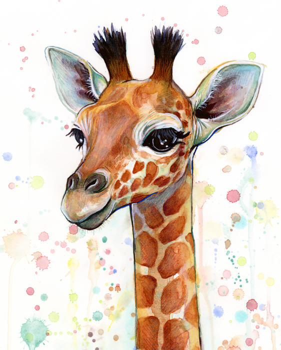 Click And Drag To Re-position The Image, If Desired - Giraffe Watercolor (562x700), Png Download
