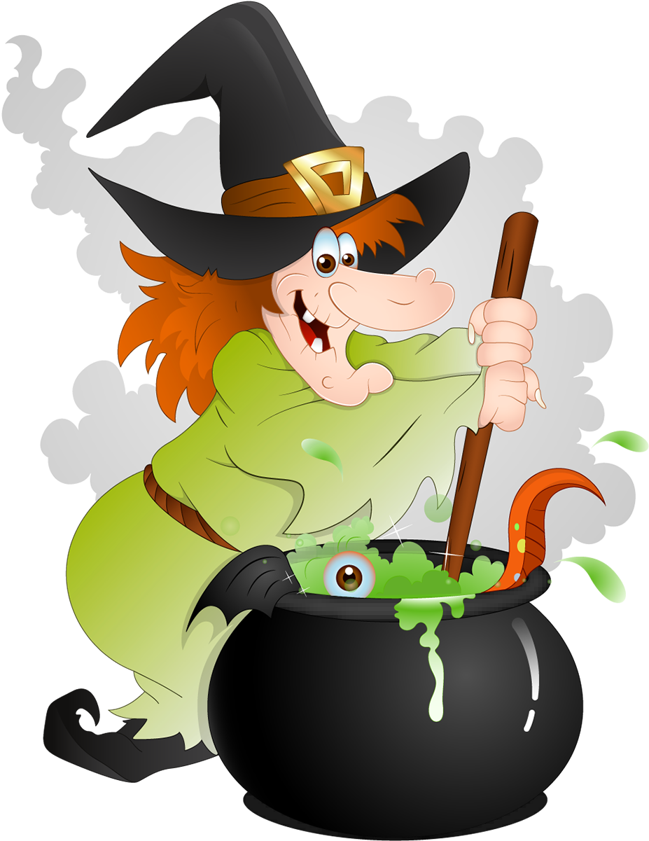 Halloween Witch With Cauldron Png Clipart - Witch With Cauldron Clipart (1045x1300), Png Download