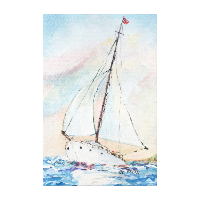 Sailboat At Sea Fine Art Watercolor Painting Gallery - Watercolor Painting (650x650), Png Download