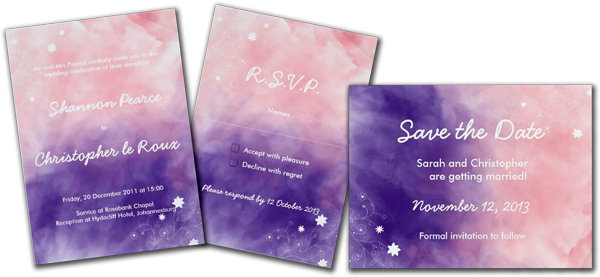 Pink And Purple Watercolor Wedding Invite - Rosa Und Lila Wasserfarbe Save The Date Postkarte (600x277), Png Download