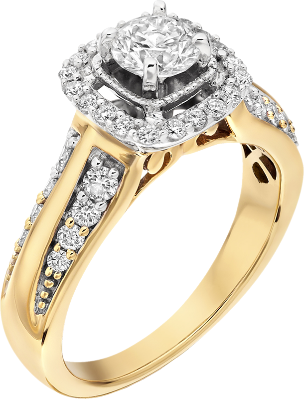 Soft Square Halo Yellow Gold Diamond Ring Gold Diamond Ring Png Full Size Png Download Seekpng