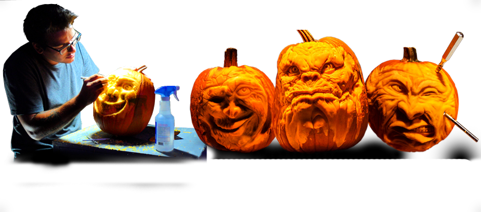 Artist Carving Pumpkin - Jack O Lantern (950x420), Png Download