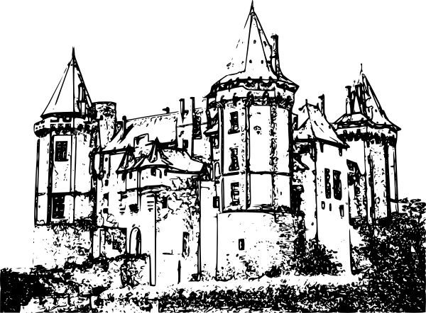 File - Castle-001 - Medieval Castle Drawing Png (600x442), Png Download