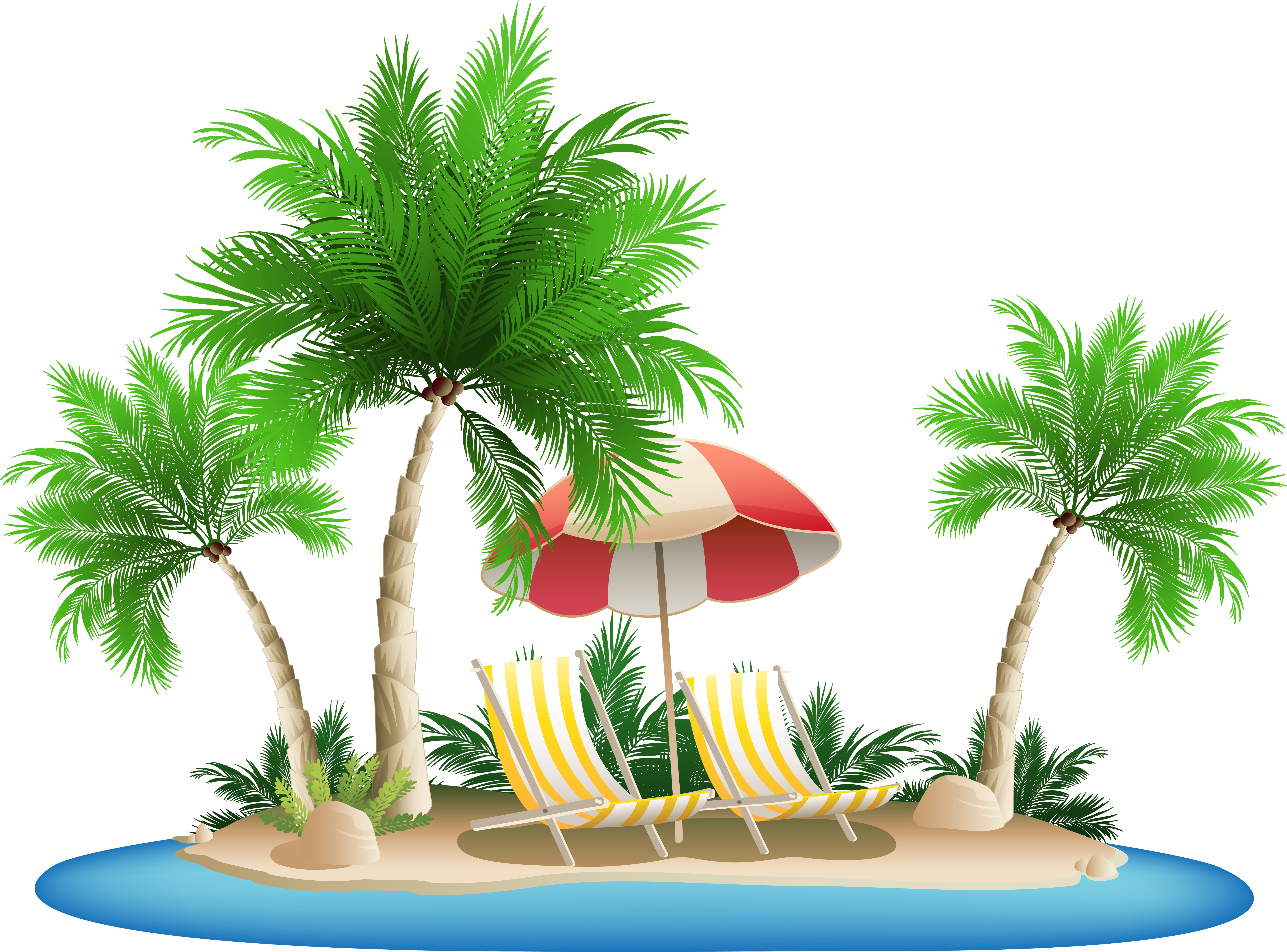 Png Free Vegetation Clipground Clip Art - Palm Tree Beach Clipart (7477x5506), Png Download