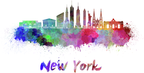 Bleed Area May Not Be Visible - New York Skyline In Watercolor (600x393), Png Download