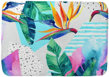 Watercolor Exotic Flowers, Leaves, Grunge Textures, - Abstract Tropical Summer Design (400x400), Png Download