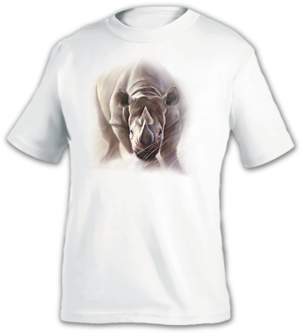 Charging Black Rhino White T-shirt - T-shirt (600x662), Png Download