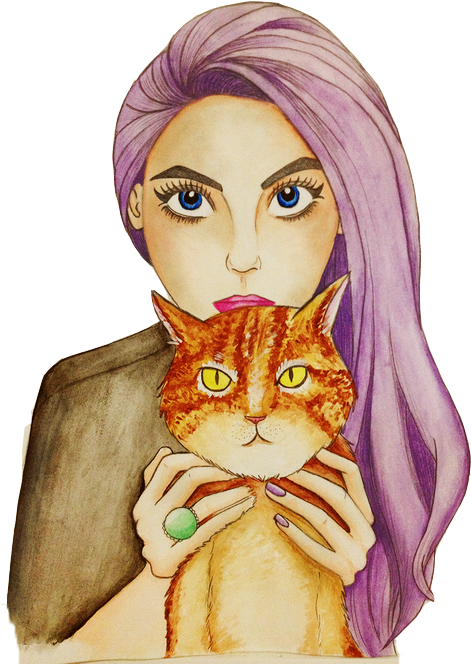 Cat And Girl Image - Portable Network Graphics (500x667), Png Download