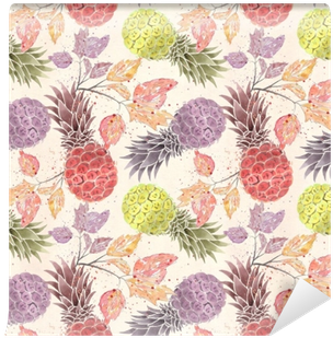 Colorful Pineapples, Watercolor Sprigs On A Light Beige - Pineapple (400x400), Png Download