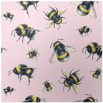 Bumblebee On A Pink Background - Drawing (400x400), Png Download
