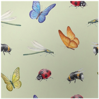 Seamless Pattern With Watercolor Insects Illustrations - Illustration (400x400), Png Download