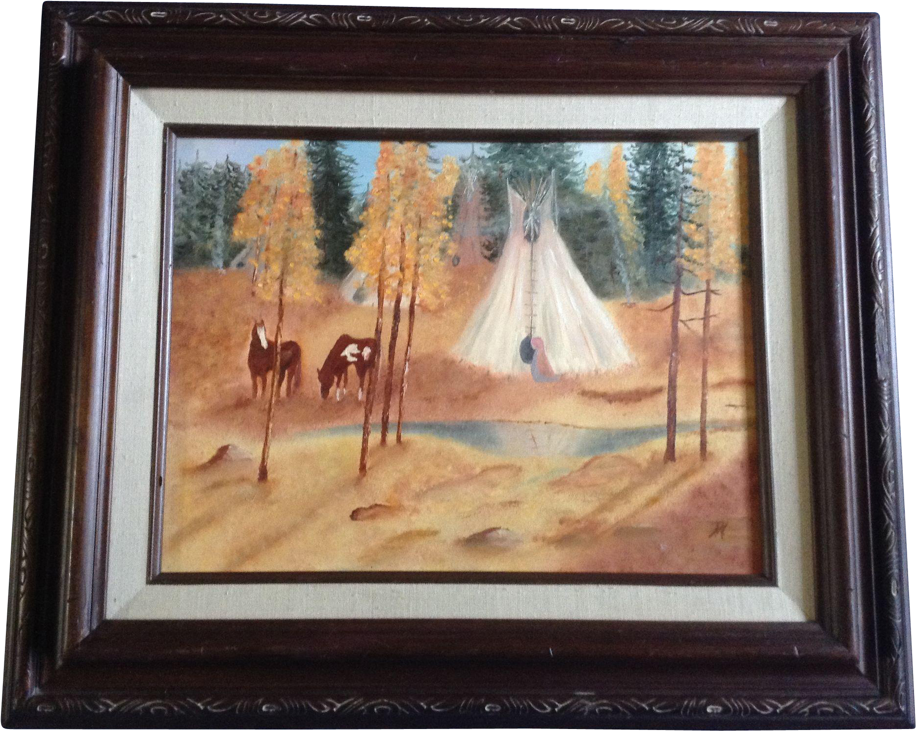 Polly R Hagen, Indian Teepee & Horses Oil Painting - Picture Frame (1866x1866), Png Download