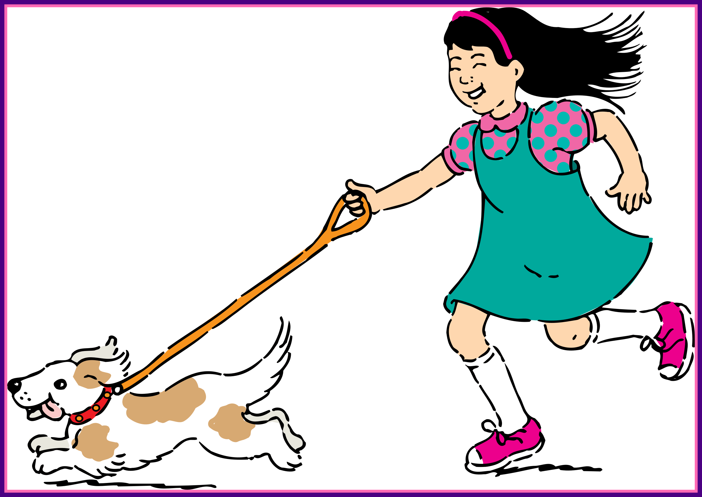 Fascinating Clipart Walking Dog For Cartoon Girl Style - Walking My Dog Cartoon (2450x1736), Png Download