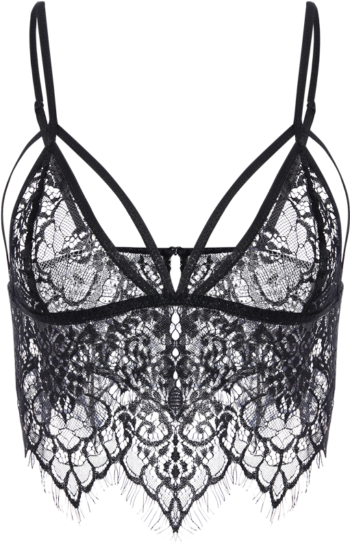 Sheer Lace Strappy Bra - Bralette Set Transparent Png (600x798), Png Download