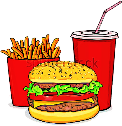 Burgers And Fries Cartoon (418x432), Png Download