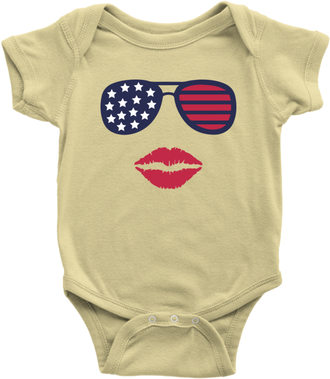 Patriotic Stars & Stripes Sunglasses & Lips Baby Onesie - Dinosaur Baby Onesie (800x800), Png Download