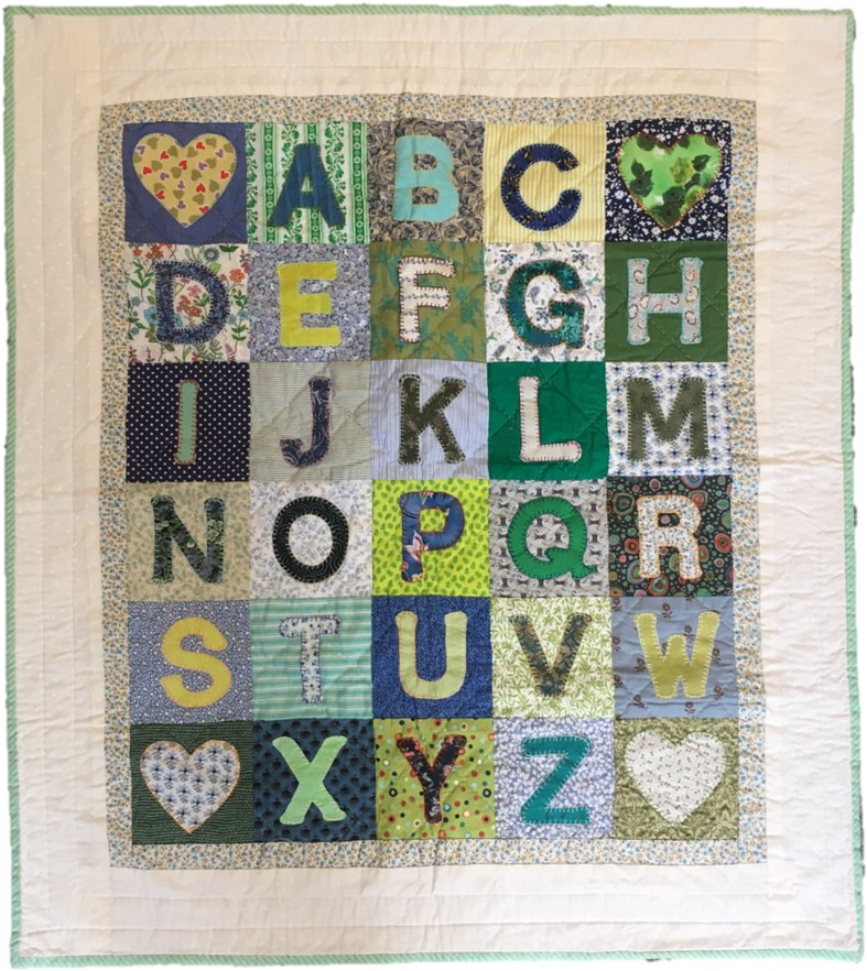 Handmade Children's Quilt Alphabet Blue And Green Fine - Needlework (1024x1024), Png Download