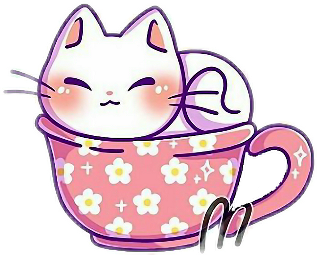 #kawaii #cute #kitty #cat #kitten #teacup #whitecat - Kawaii Cat In A Cup (1024x825), Png Download